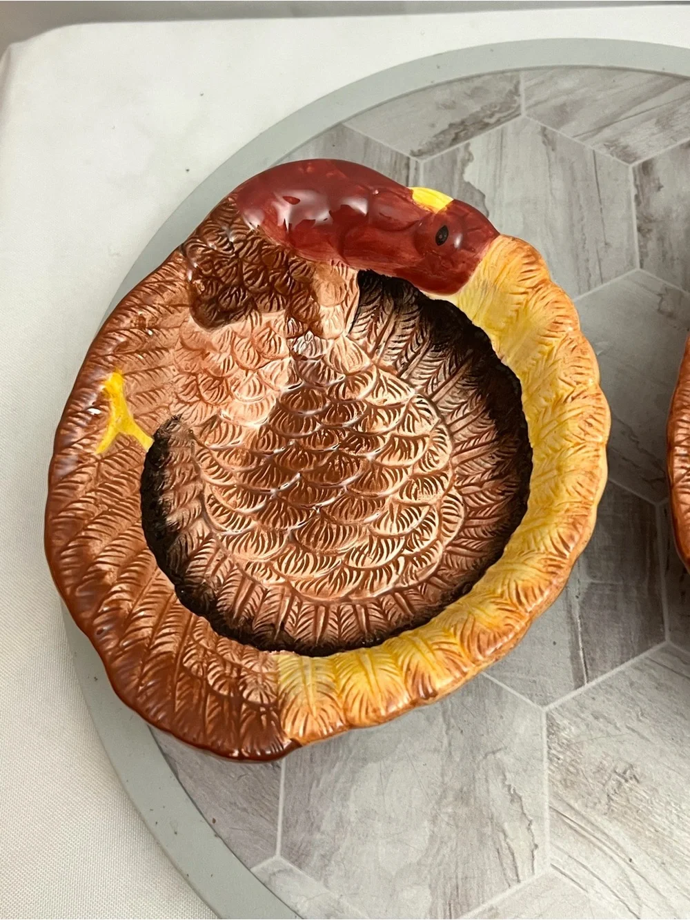 Set of 2 Vintage Turkey Shaped Ceramic Bowls Thanksgiving Fall Serving Dishes